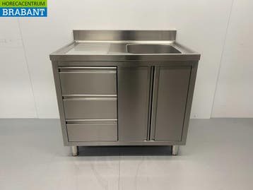 RVS Spoeltafel Spoelbak klapdeuren en laden 100 cm Horeca, Ophalen of Verzenden, Nieuw in verpakking