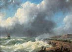 Nederlandse school (XIX) - Zeegezicht tijdens storm, Antiek en Kunst, Kunst | Schilderijen | Klassiek