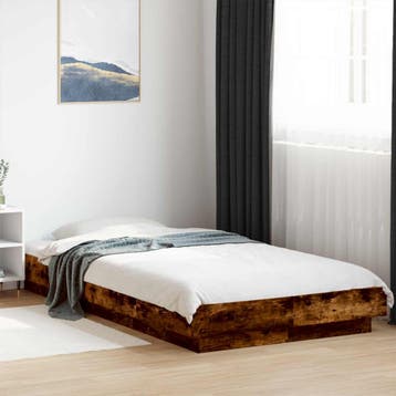vidaXL Vloerbedframe Gerookt eiken 80 x 210 cm Bewerkt hout, Huis en Inrichting, Slaapkamer | Bedden, Verzenden, Nieuw, Bruin