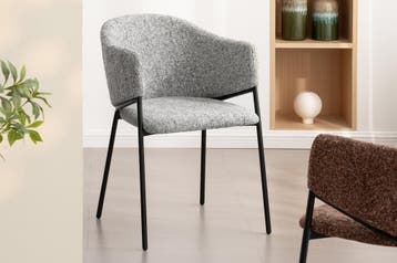 Design Stoel NOBLESSE Grijs Chenille Zwart Metalen Frame -, Ophalen of Verzenden, Nieuw