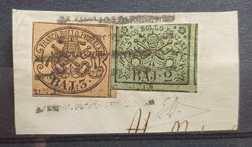 Italiaanse oude staten - Pauselijke Staat - 2 baj + 3 baj op, Gestempeld