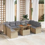 vidaXL Tuin Sofa Set met opslag 10 pcs Beige Poly riet, Verzenden, Nieuw, Rotan, Meer dan 8 zitplaatsen