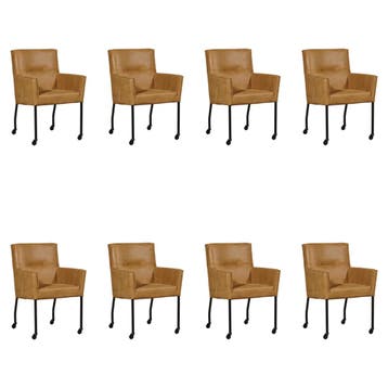Set van 8 Leren eetkamerstoelen Lucky - Kenia Walnut, Ophalen of Verzenden, Nieuw, Leer