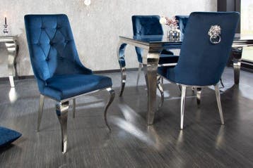 Design stoel MODERN BAROK koningsblauw fluweel met zilveren, Ophalen of Verzenden, Nieuw
