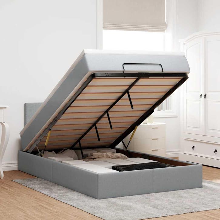 vidaXL Bed met matras 120x200 cm stof lichtgrijs, Huis en Inrichting, Slaapkamer | Bedden, 120 cm, 200 cm, Grijs, Twijfelaar, Nieuw