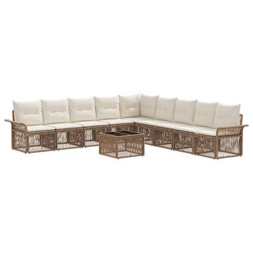 vidaXL Tuinbankenset 10 pcs Beige poly rattan, Verzenden, Nieuw, Meer dan 8 zitplaatsen