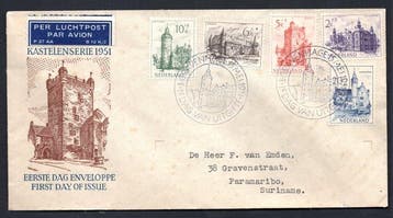 Nederland 1951 - Kastelenserie met dichte sluitklep - Gratis, Gestempeld
