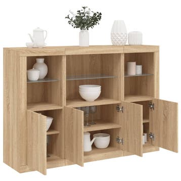 vidaXL Dressoirs met LED-verlichting 3 st bewerkt hout, Verzenden, Nieuw, Overige houtsoorten, 100 tot 150 cm