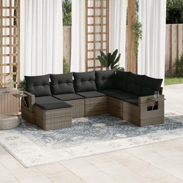 vidaXL 7-delige Loungeset met kussens poly rattan grijs, Verzenden, Nieuw, Loungeset