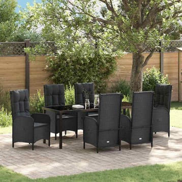 vidaXL Tuin eettafelset 7 st Zwart poly rattan, Verzenden, Nieuw, Rotan, 7 zitplaatsen