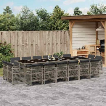 vidaXL 17-delige Tuinset met kussens poly rattan grijs, Verzenden, Nieuw, 6 zitplaatsen, Tuinset