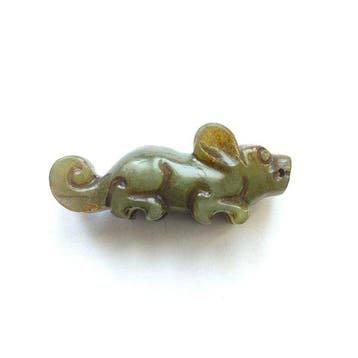 Oud-Chinees Harde steen (jade?) Hurkende Rat Decoratieve