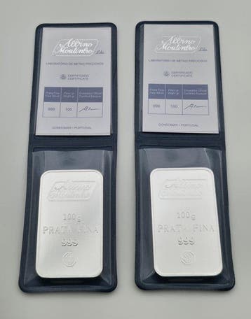 2 x 100g - Zilver .999 - Albino Moutinho - Met certificaat, Postzegels en Munten