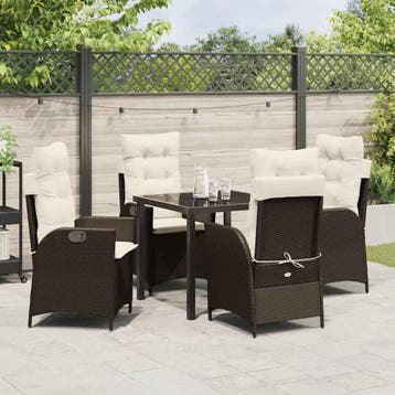 vidaXL Tuin eettafelset met kussen 5 pcs Bruin poly rattan, Tuin en Terras, Verzenden, Nieuw, Rotan, 5 zitplaatsen