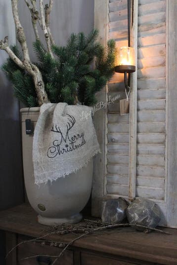 Shabby linnen doek Gewei Merry christmas 30 x 45 cm, Ophalen of Verzenden, Nieuw