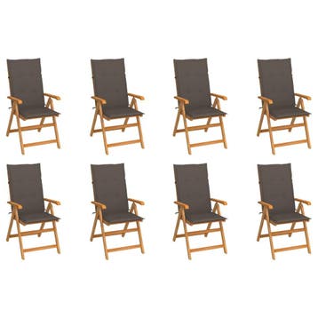 vidaXL Verstelbare klapstoelen met kussens, 8 stuks, massief, Verzenden, Nieuw