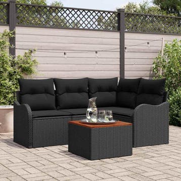 vidaXL Tuinbankenset 5 st Zwart poly rattan, Verzenden, Nieuw, Rotan, 5 zitplaatsen