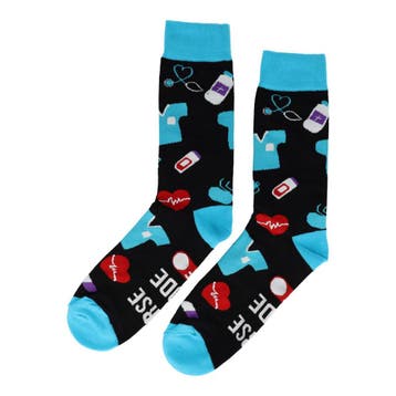 Sokken Katoen – Ziekenhuis Medische Print – Zwart Blauw Wit, Nieuw