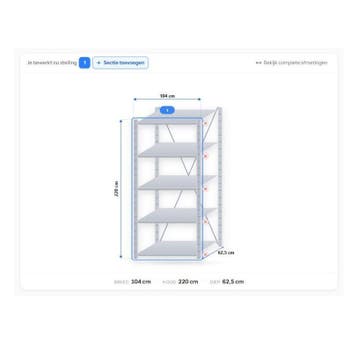 Diepe stellingkast 220x100x60 cm, 5 legborden, aanbieding, Nieuw