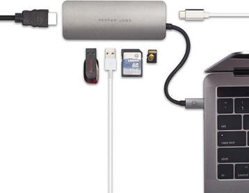 USB C HUB TCH-4 grijs | 4-in-1 USB C Adapter | Oplader, Computers en Software, USB Sticks, Verzenden, Nieuw