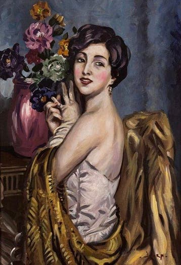 Italiaanse school (XX) - Ritratto di donna con fiori