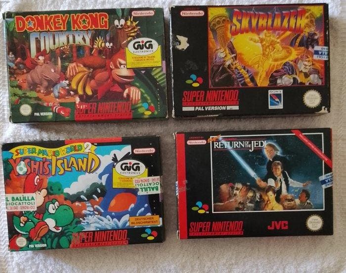 Nintendo - Snes - Lotto 4x SNES PAL CIB – Donkey Kong, Spelcomputers en Games, Spelcomputers | Overige Accessoires