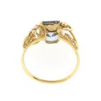 Gouden ring met aquamarijn, Gebruikt, Overige kleuren, Ophalen of Verzenden, Kleiner dan 17