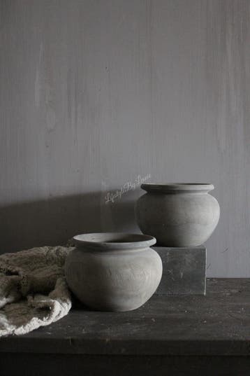 Luksa unieke ronde houten pot Antiq Grey, Huis en Inrichting, Woonaccessoires | Vazen, Ophalen of Verzenden, Nieuw