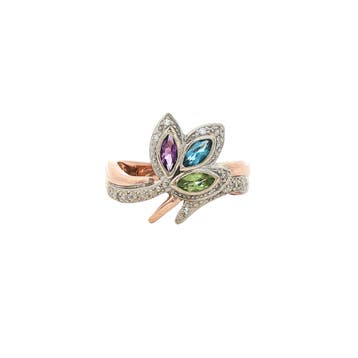 Rosegouden ring met diamant, amethist, topaas en peridoot 14, Sieraden, Tassen en Uiterlijk, Ringen, Verzenden, Zo goed als nieuw