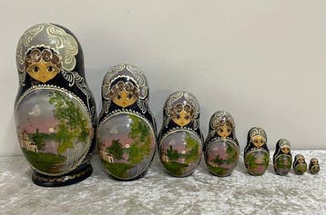 8-Delige Matroesjka - Pop Handgeschilderd gesigneerd -, Antiek en Kunst