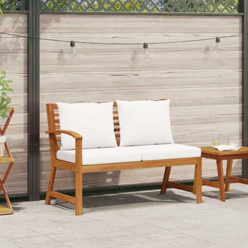 vidaXL Tuinbank met crèmekleurig kussen 114,5 cm massief, Tuin en Terras, Verzenden, Nieuw, Textileen