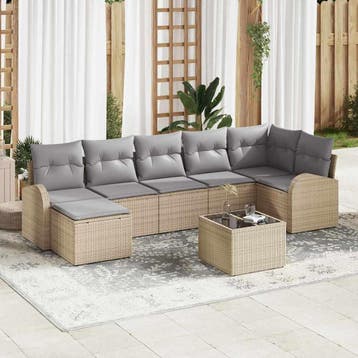 vidaXL Bankstel met kussen met opslag 8 pcs Beige poly, Verzenden, Nieuw, Rotan, 8 zitplaatsen