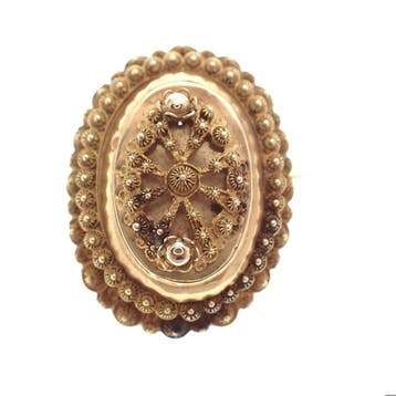 Antiek gouden broche met filigrain techniek, Ophalen of Verzenden, Gebruikt, Goud, Goud
