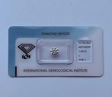 1 pcs Diamant (Natuurlijk) - 1.04 ct - Rond - L - VVS1 -, Nieuw