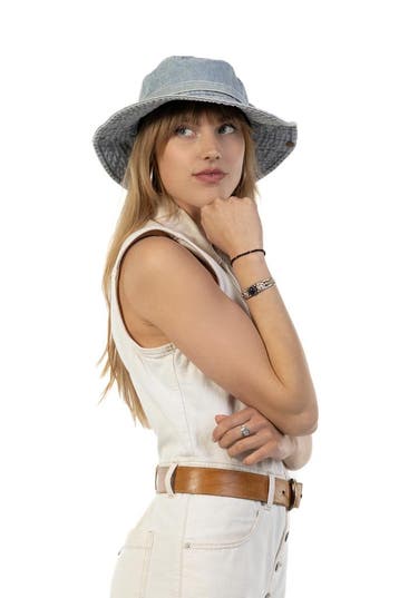 KIMU® Vissershoed Jeans Lichtblauw Lichtblauwe Denim Cowboyh, Kleding | Dames, Carnavalskleding en Feestkleding, Ophalen of Verzenden