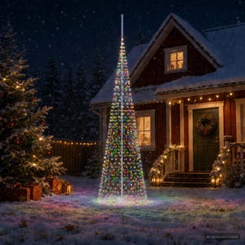 vidaXL Kerstboomverlichting met grondpen en vlaggenmast 500, Verzenden, Nieuw