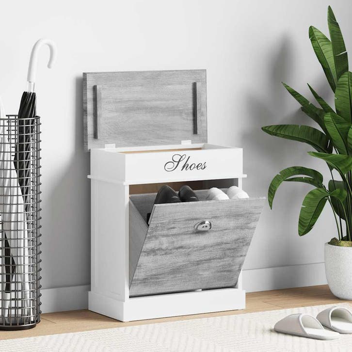 vidaXL Schoenenkast 50x28x58 cm paulowniahout grijs, Huis en Inrichting, Kasten | Schoenenrekken, Nieuw, Verzenden