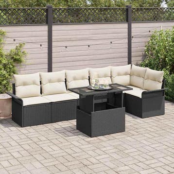 vidaXL Tuin Sofa Set 7 st Zwart poly rattan, Verzenden, Nieuw, Rotan, 7 zitplaatsen