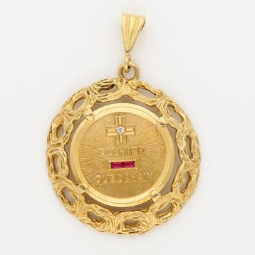 Hanger - 18 karaat Geel goud Diamant (Natuurlijk) - Robijn