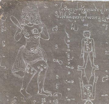 Zeldzaam astrologisch Birmese Parabaik-vouwmanuscript uit de