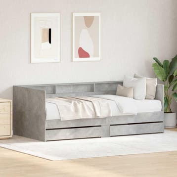 vidaXL Slaapbank met lade met opslag Grijs 90 x 200 cm, Huis en Inrichting, Slaapkamer | Bedden, Verzenden, Nieuw, Grijs, Hout