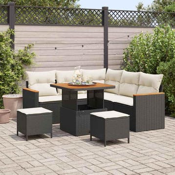 vidaXL Tuin Sofa Set 8 st 5-Aantal zitplaatsen Zwart Poly, Verzenden, Nieuw, Rotan, 8 zitplaatsen