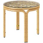 TRUUSK Ronde Bijzettafel Polyrattan - Glazen Tafelblad - Nac, Verzenden, Nieuw