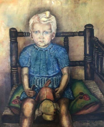 Wil van Dinther (1917-1977) - Meisje op stoel met, Antiek en Kunst, Kunst | Schilderijen | Klassiek
