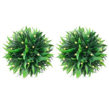 vidaXL Kunstbuxusballen met LED-verlichting 2 st 20 cm groen, Verzenden, Nieuw