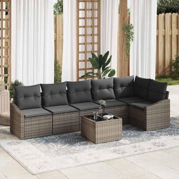 vidaXL Tuinbankenset 7 st Lichtgrijs poly rattan, Tuin en Terras, Verzenden, Nieuw, Rotan, 7 zitplaatsen