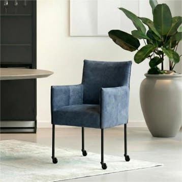 Set van 10 Leren eetkamerstoelen More - Kenia Denim (blauw), Ophalen of Verzenden, Nieuw, Leer