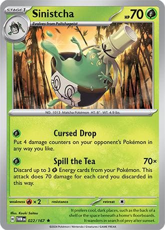 Sinistcha 022/167 reverse holo Twilight Masquerade, Hobby en Vrije tijd, Verzamelkaartspellen | Pokémon, Losse kaart, Nieuw, Foil