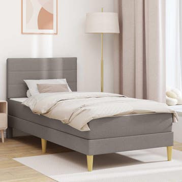 vidaXL Bedframe met matras Taupe 90 x 200 cm Polyester, Verzenden, Nieuw, Eenpersoons