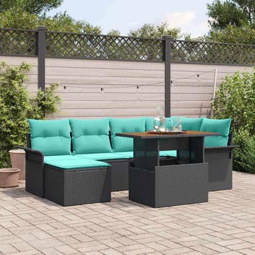 vidaXL Tuin Sofa Set met opslag 7 pcs Zwart Poly riet, Verzenden, Nieuw, Rotan, 7 zitplaatsen